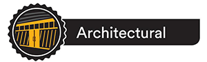Architectural logo: circular badge with a yellow bridge truss inside a gear, followed by a rounded black label reading 'Architectural'.